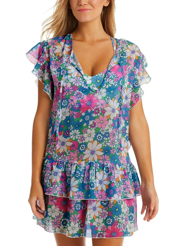 Casual Outfit For Women Womens Chiffon Tiered Cover-Up