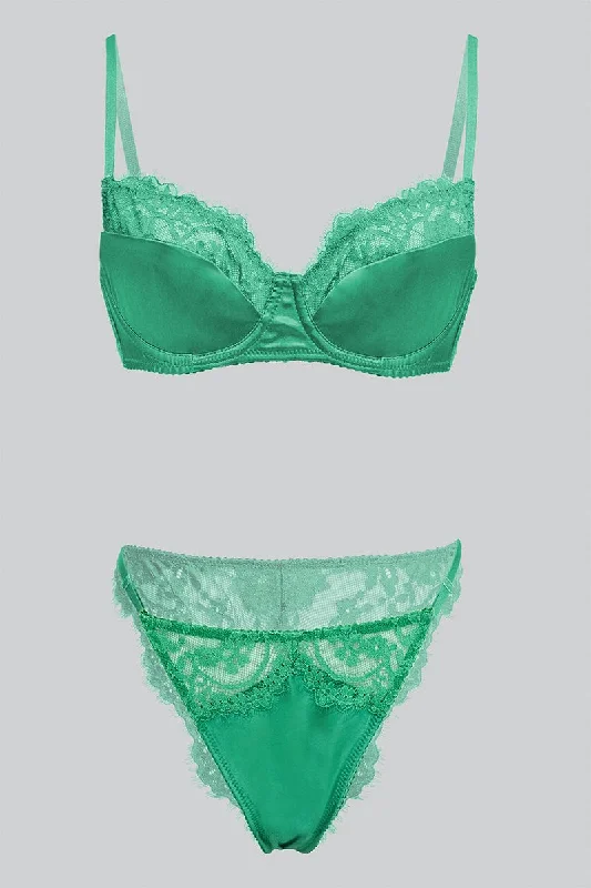 Women's Evening Clothing Green Lace Lingerie Set