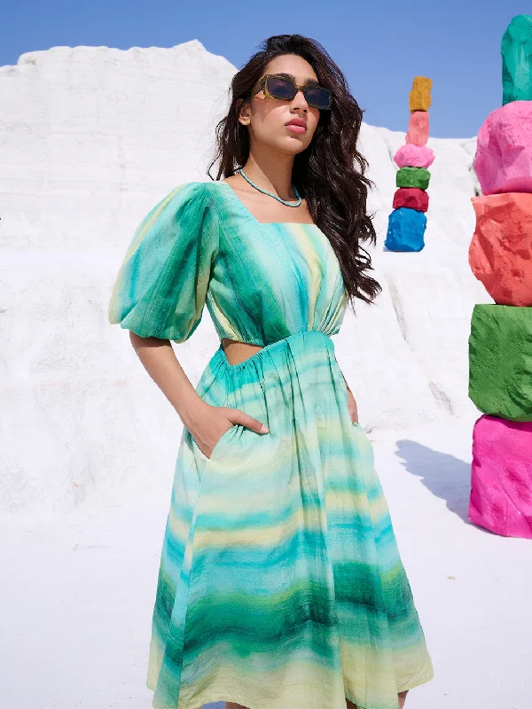 Season Sale Multicolor Cotton Abstract Fit & Flare Dress