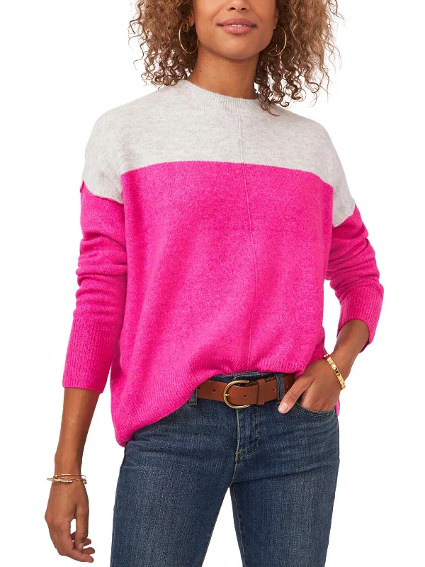 Chic Women's Outfit Womens Crewneck Color Block Pullover Sweater