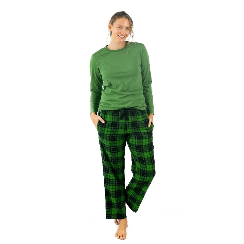 Women's Chic Outerwear Attire Christmas Womens Cotton Top Flannel Pant Pajamas Plaid