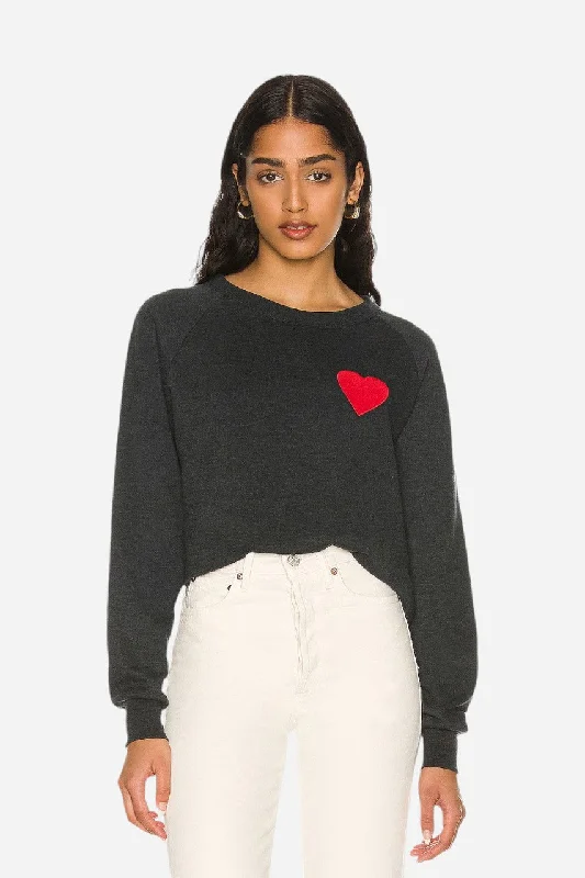 Women's Sporty Clothes Aviator Nation Heart Stitch Crew Sweatshirt Charcoal