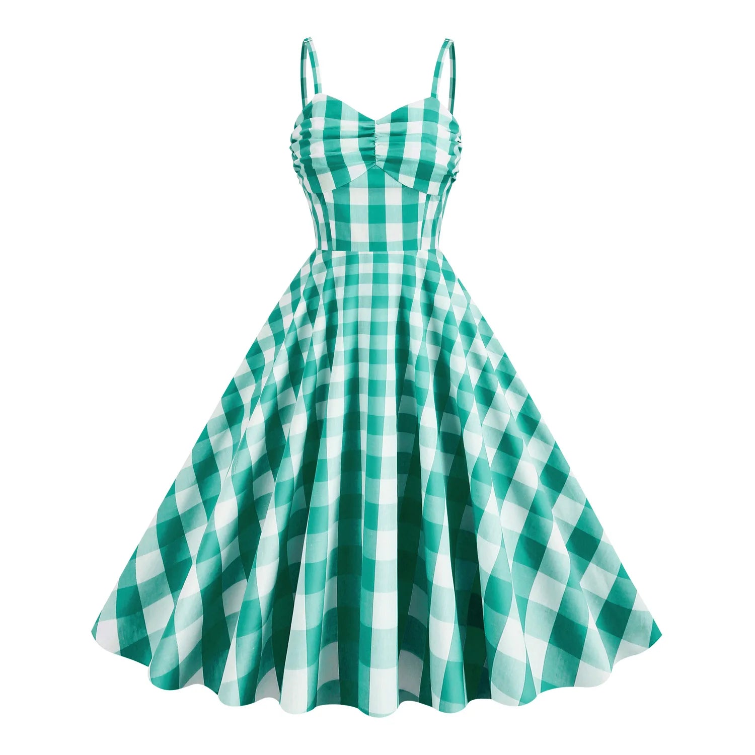 Fashion Frontiers 2024 New Vacation  Style Retro Plaid Stripe Hanging Strap High Waist Women's Cotton Medium Length Dress