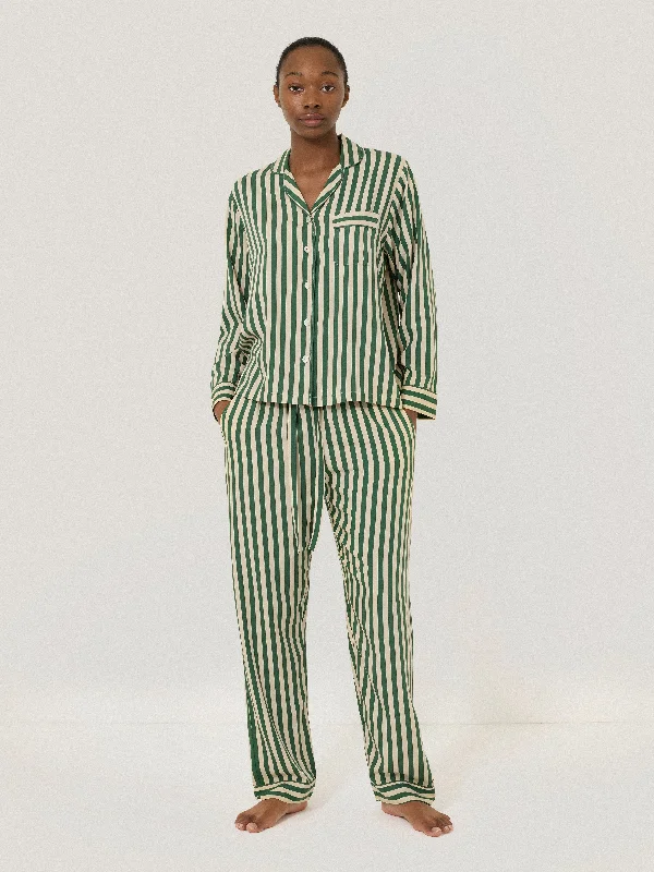 Women's Effortless Casual Outfit Classic Stripe Pyjama | Green