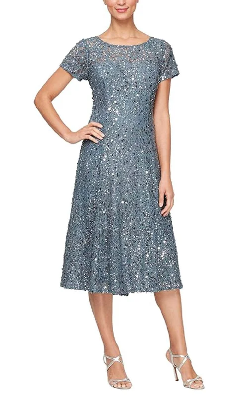 Discount Store SLNY 9119443 - Sequin Lace Tea Length Dress