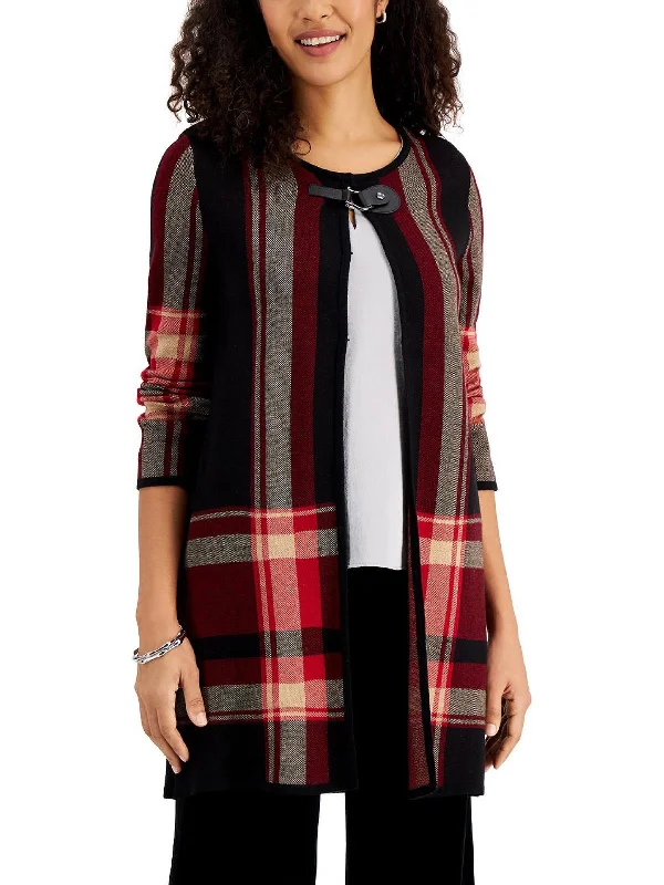 Women's Stylish Professional Apparel Womens Plaid Flyaway Cardigan Sweater