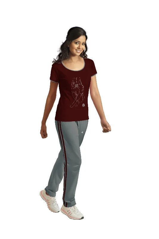 Women's Comfortable Lounge Outfit Loungewear Set-Frenchwine-Charcoal Melange