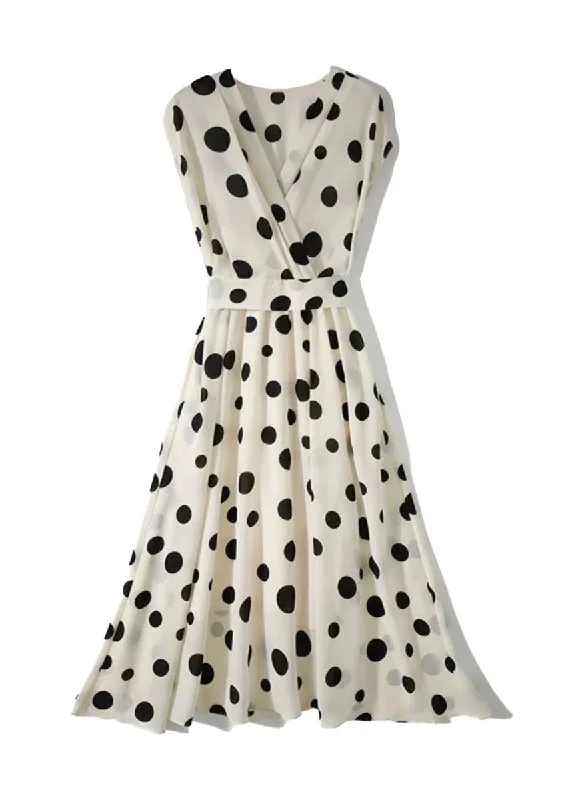 Massive Selection Sale 8240032 Polka Dot V-Neck Shoulder Sleeve Dress *Last Piece