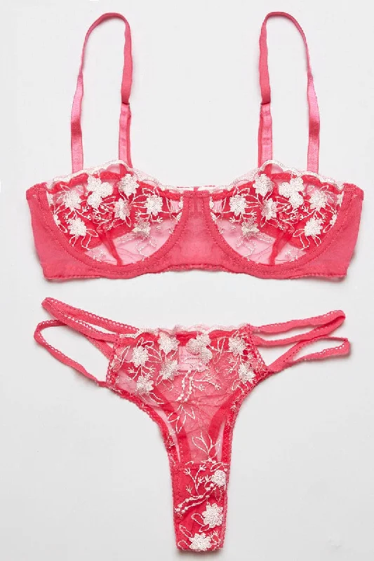 Women's Everyday Attire Pink Embroidery Lingerie Set