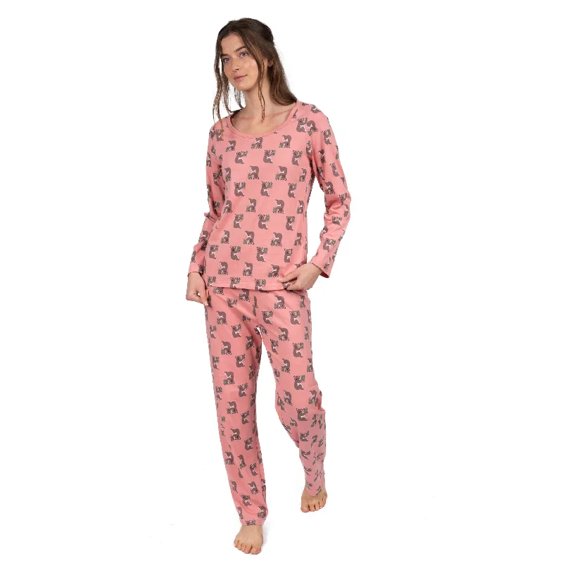 Women's Trendy Clothing Womens Two Piece Cotton Loose Fit Pajamas Koala Pink