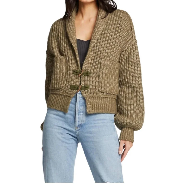 Women's Resort Apparel Cain Chunky Knit Cardigan Sweater In Olive