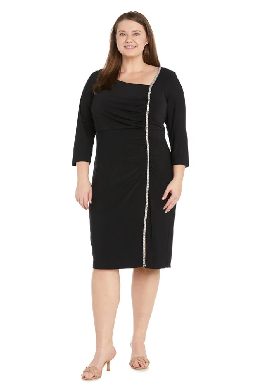 Dive Into Trendy Women's Fashion R&M Richards 2635W Short Fitted Plus Size Cocktail Knee Length Dress