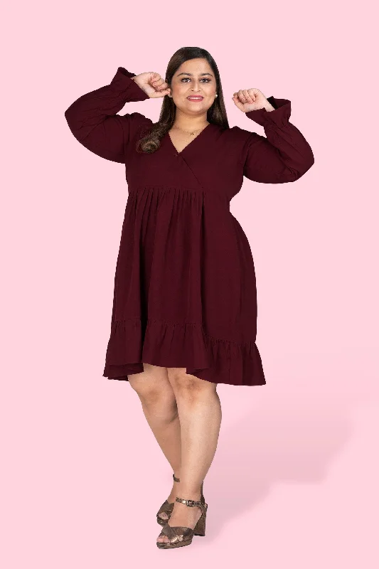 Huge Markdowns Curvy Lane Women Plus Size Wrap Styled Ruffle Sleeve Dress