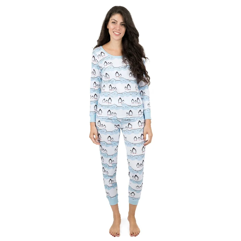 Women's Functional Apparel For Outdoor Activities Christmas Womens Two Piece Cotton Pajamas Penguin