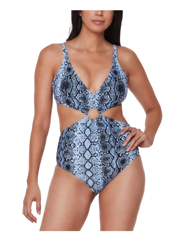 Affordable Women's Attire Womens Printed Cut-Out One-Piece Swimsuit