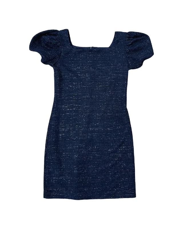 Outfits For Women Navy Boucle Puff Sleeve Dress