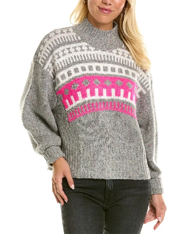 Women's Chic Outfit Autumn Cashmere Fairisle Yoke Mock Cashmere Sweater