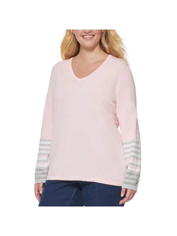 Women's Travel Attire Plus Womens V-Neck Striped Pullover Sweater