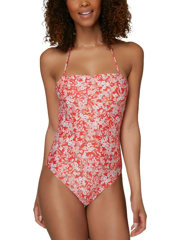 Women's Cozy Winter Attire Womens Floral Off-The-Shoulder One-Piece Swimsuit