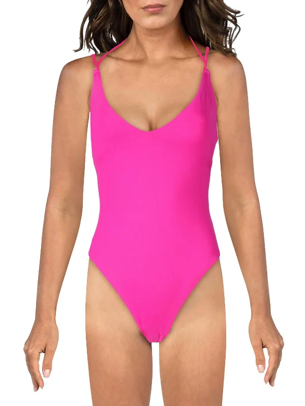 Women's Effortless Casual Outfit Womens Open Back V Neck One-Piece Swimsuit