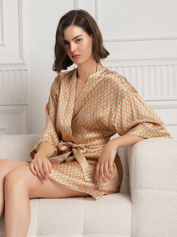 Women's Casual Outfit Pure Silk Printed 3/4 Sleeve Women's Dressing Gown (With belt)