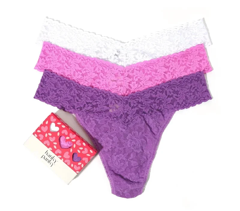 Women's Vacation Attire Valentine Original Rise Thong (3 Pcs/pack) In Candied Violet/enchanted Rose/ White