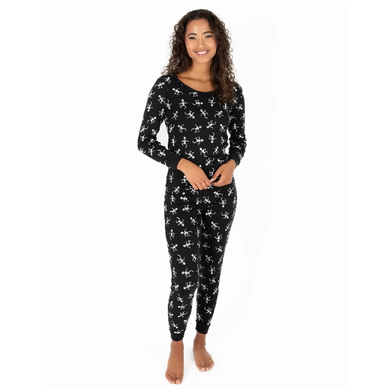 Women's Clothes And Apparel Womens Two Piece Cotton Pajamas Skeleton Black