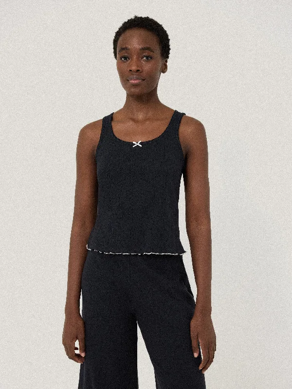 Women's High-Fashion Garments Pointelle Pyjama Vest Top | Navy