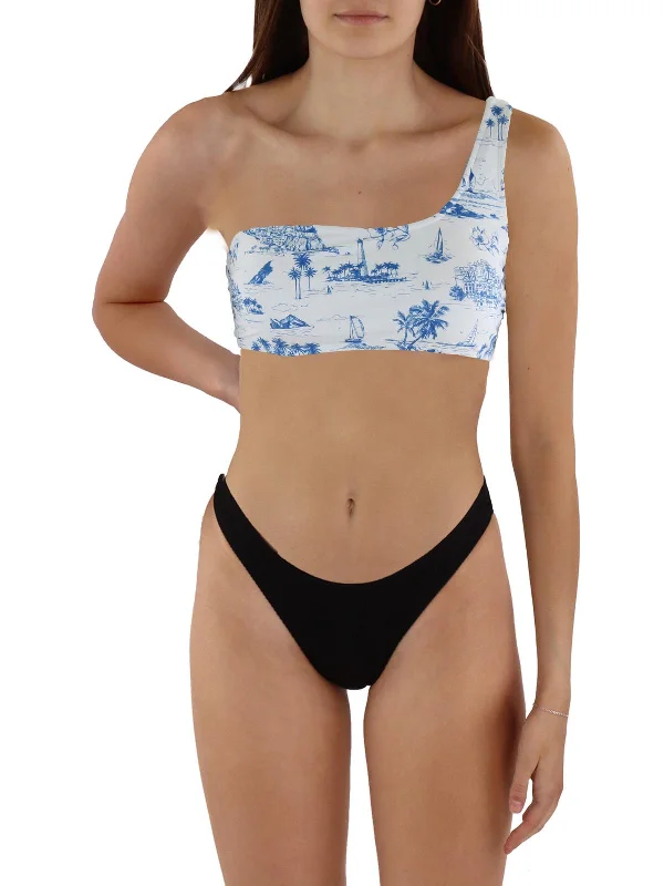 Women's Clothes For Work Events Toile Days Womens Printed One Shoulder Bikini Swim Top