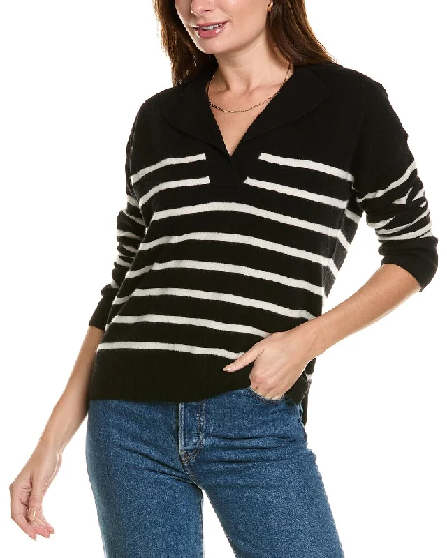 Women's Travel Garments Design History Striped Notched Collar Cashmere Sweater