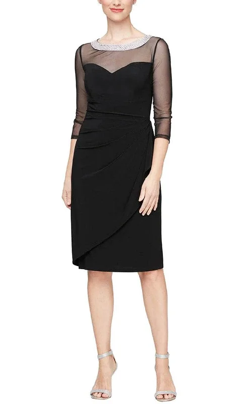 Hot Deals Alex Evenings 8191965 - Sheer Quarter Sleeve Embellished Knee-Length Dress