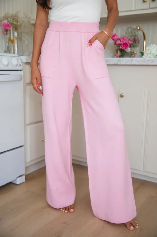 Women's Classic Attire Let's Debrief Pink Wide Leg Sweater Pants