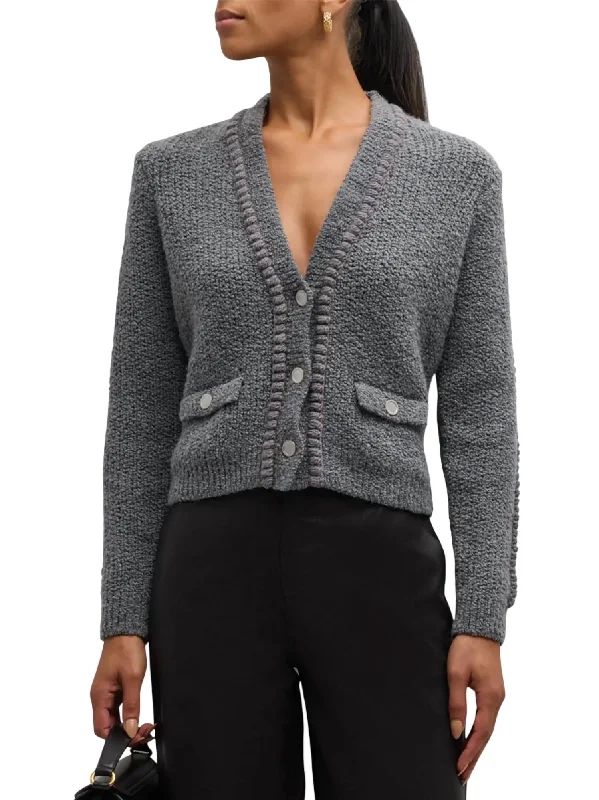 Women's Casual Wear Clothing Double Pocket Cropped Cardigan In Pewter