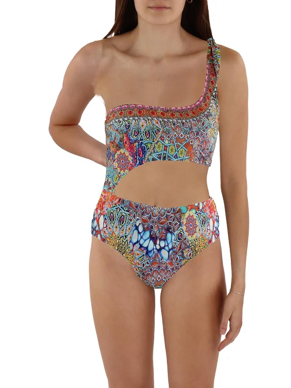 Women's Night-Out Outfit Womens Embellished One Shoulder Bikini Swim top