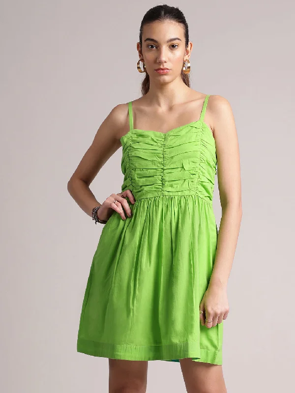 Women's High-Fashion Attire Lime Cotton Solid Fit & Flare Dress