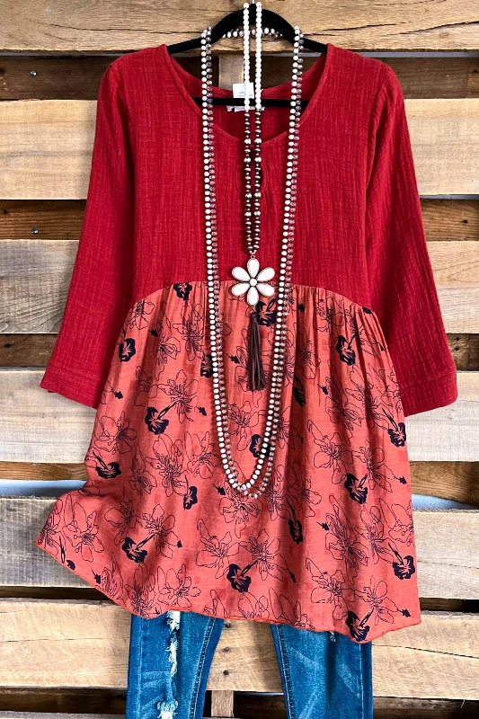 Shop Now For Exclusive Discounts Explaining My Love Dress/Tunic - Rust - 100% COTTON
