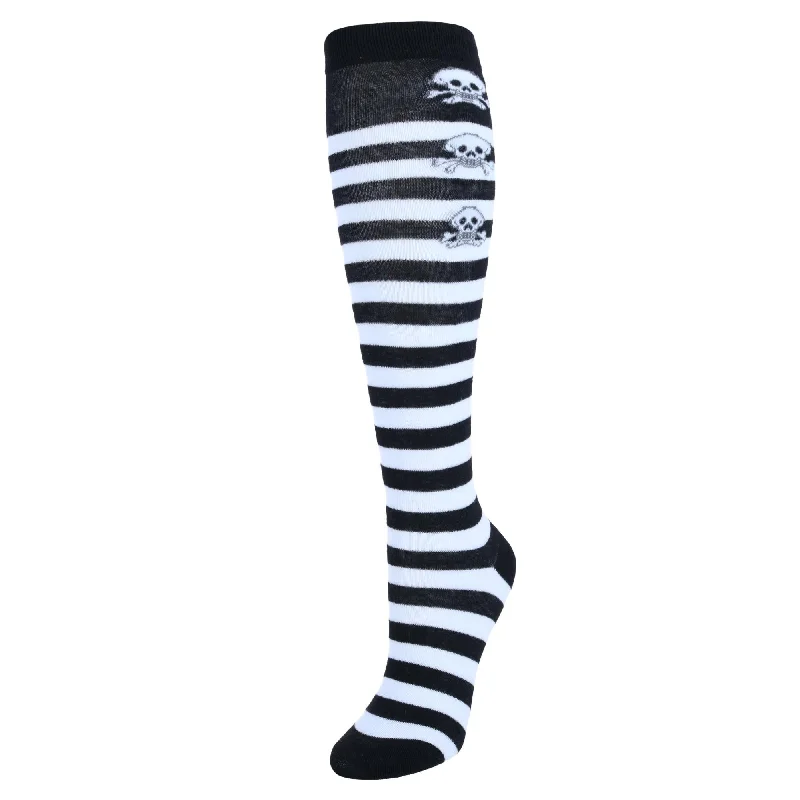 Affordable Women's Garments Women's Gothic Skull Striped Knee-High Socks (1 Pair)