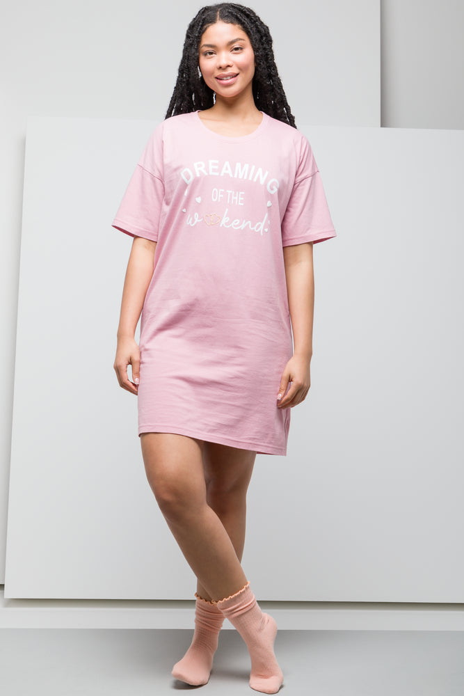 Women's Timeless Attire Dreaming Of The Weekend Sleep Shirt Pink