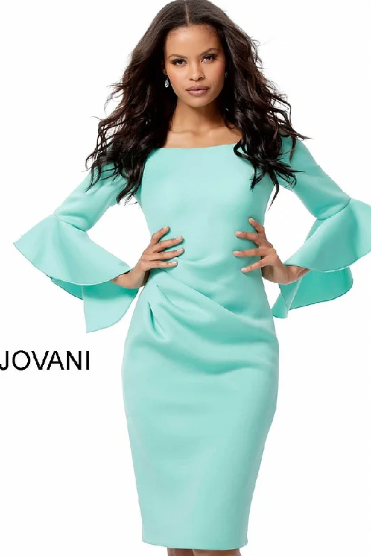 Style Redefined Jovani 59992 Scuba Bell Sleeve Knee Length Dress 59992