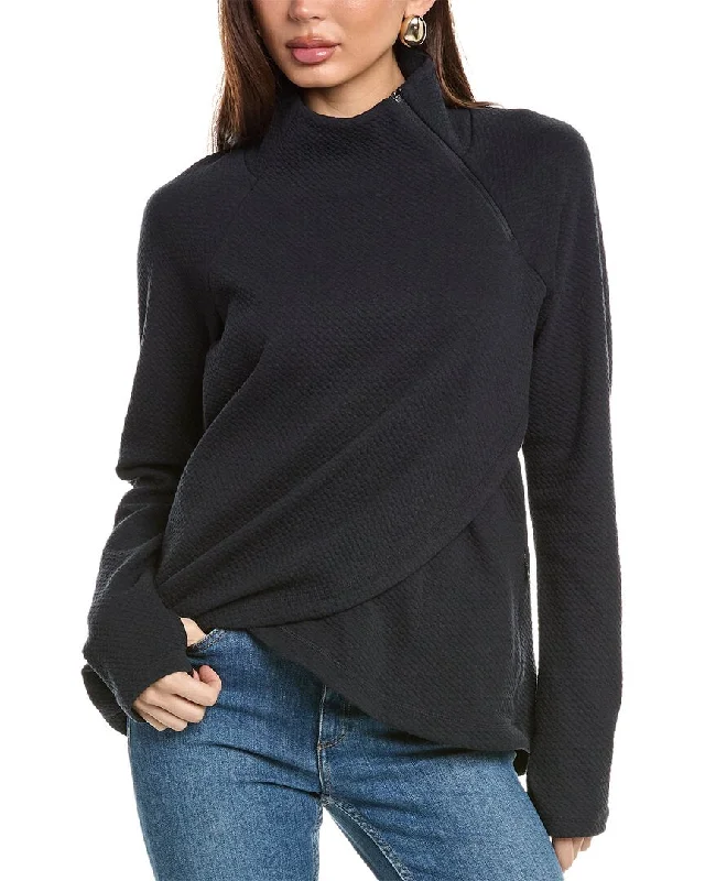 Vintage Clothing For Women IBKUL Popcorn Stitch Asymmetrical Zip Pullover