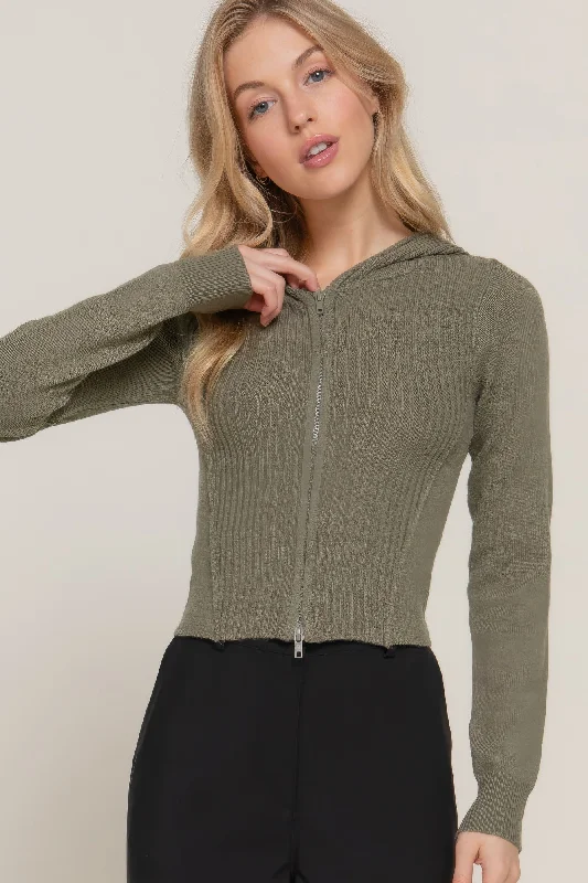 Women's Office Attire 2-way zip closure sweater hoodie cardigan