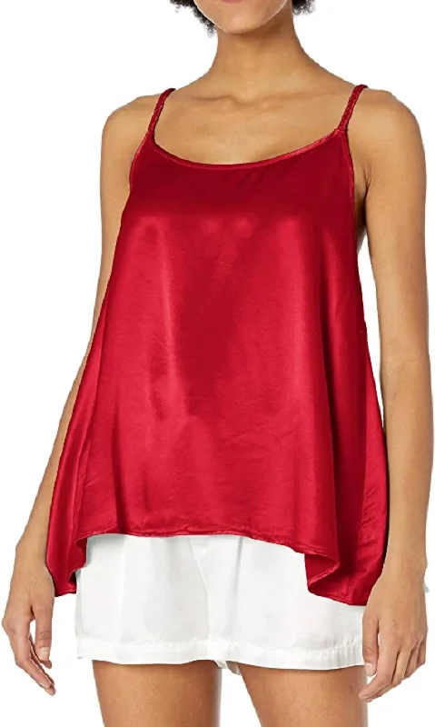 Chic Women's Attire Daisy Satin Tank With Braided Straps & Elastic Back In Red