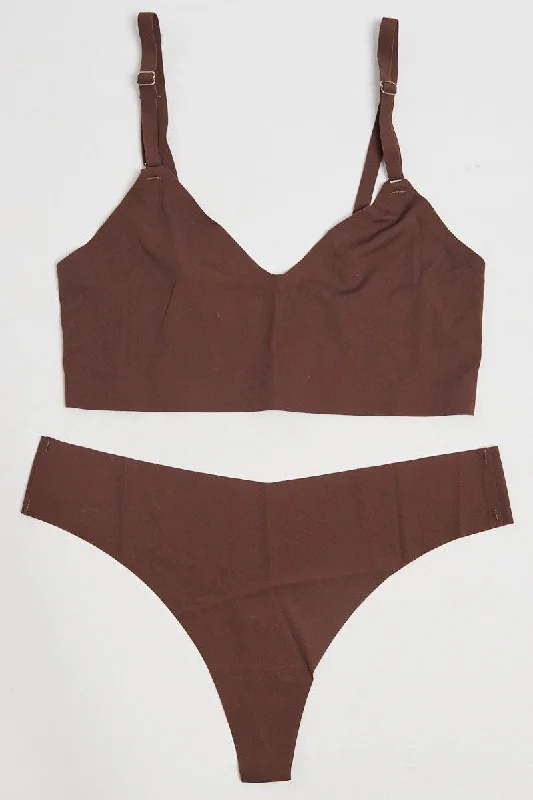 Comfortable Lounge Clothing Brown Lingerie Set