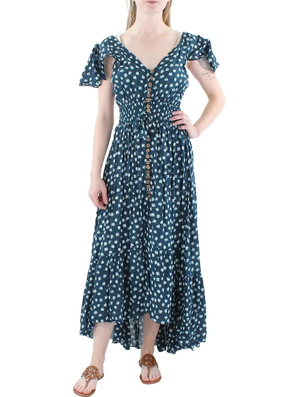 Women's Transitional Attire Womens Button Front Smocked Cover-Up