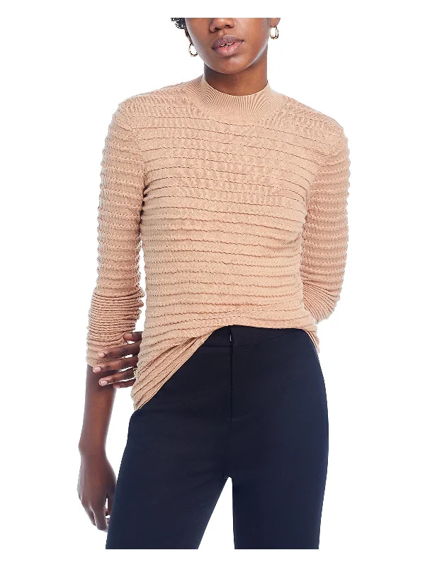 Women's Comfortable Lounge Attire Womens Silk Blend Smocked Mock Turtleneck Sweater