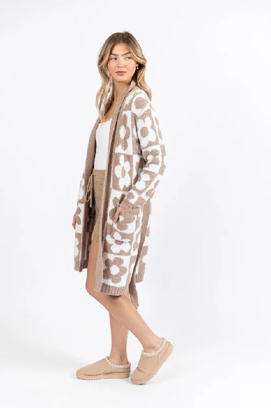 Women's Trendy Clothes It Was All A Dream Neutral Checkered Floral Robe FINAL SALE