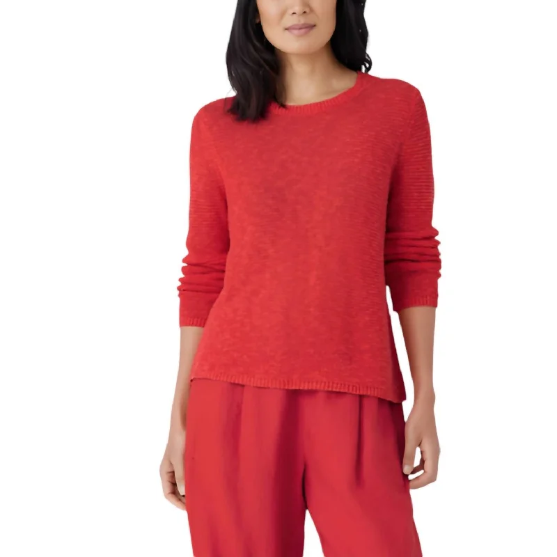 Women's Functional Outfit For Outdoor Activities Crew Neck Cotton Sweater In Flame