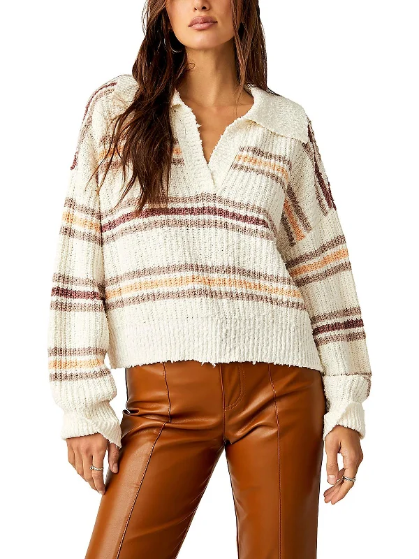 Affordable Luxury Women's Apparel Womens Collared Striped Pullover Sweater