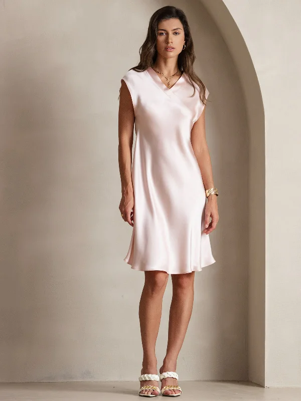 Women's Vintage-Inspired Outfit Pure Silk Elegant Short Sleeves Dress