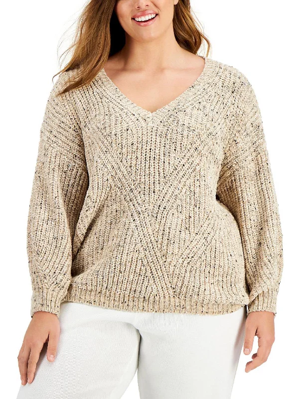 Women's Outerwear Garments Plus Womens Chenille Pullover V-Neck Sweater